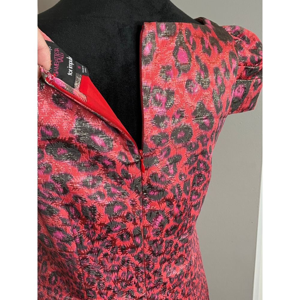 Giambattista Valli for Impulse Leopard Metallic Shift Dress Pink Red Size 6‎ - Picture 4 of 6